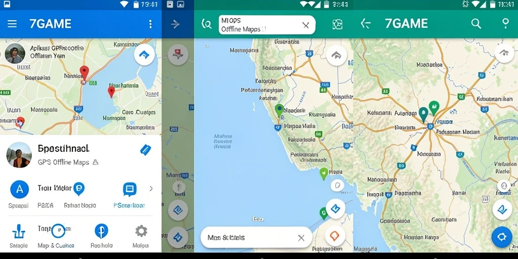 Tampilan antarmuka aplikasi GPS Offline Maps yang intuitif dan informatif.