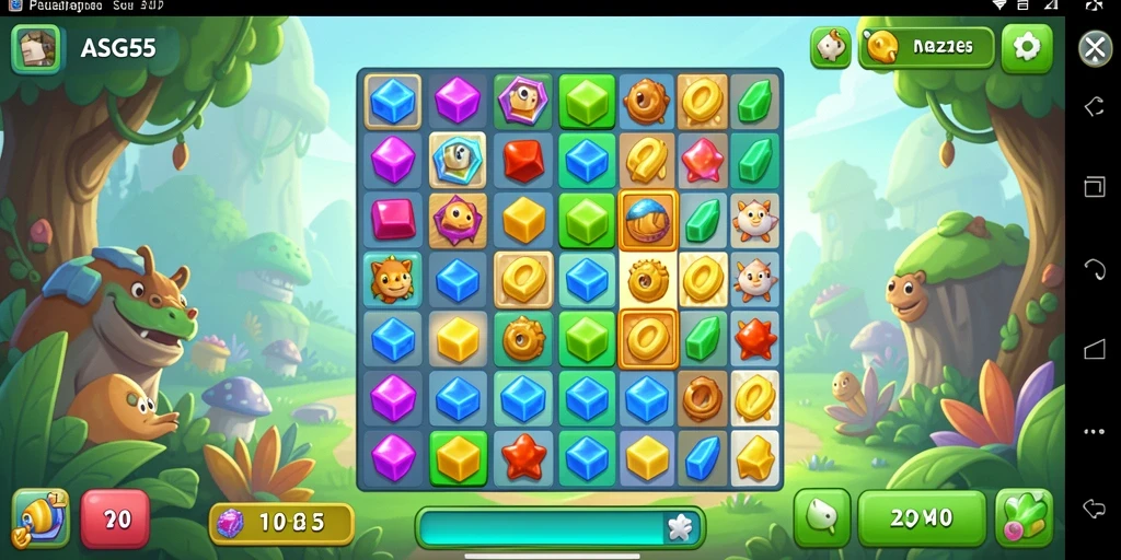 Tampilan antarmuka ASG55 yang menarik dalam gameplay Puzzle Match-3.