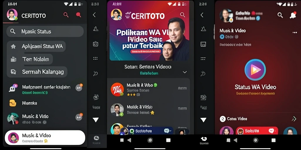 Antarmuka menarik dari aplikasi CERITOTO dengan berbagai pilihan video Status WA.