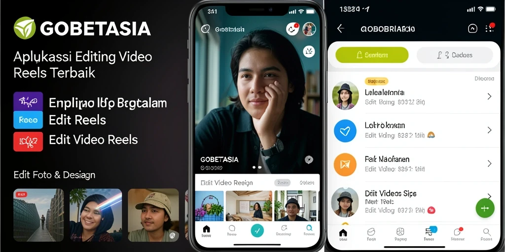 Antarmuka GOBETASIA saat mengedit video reels dengan berbagai fitur.