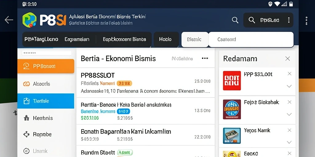 Screenshot utama PP8SLOT menampilkan antarmuka aplikasi berita ekonomi yang modern.