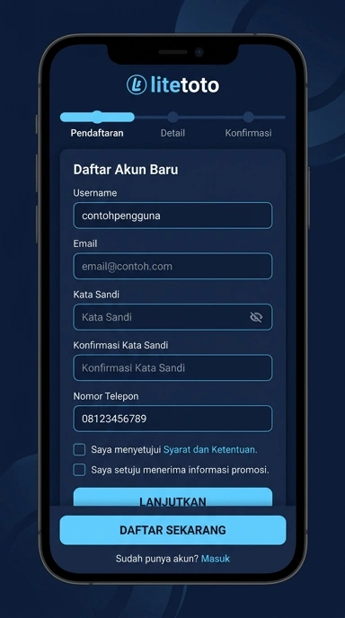 Tampilan halaman daftar litetoto